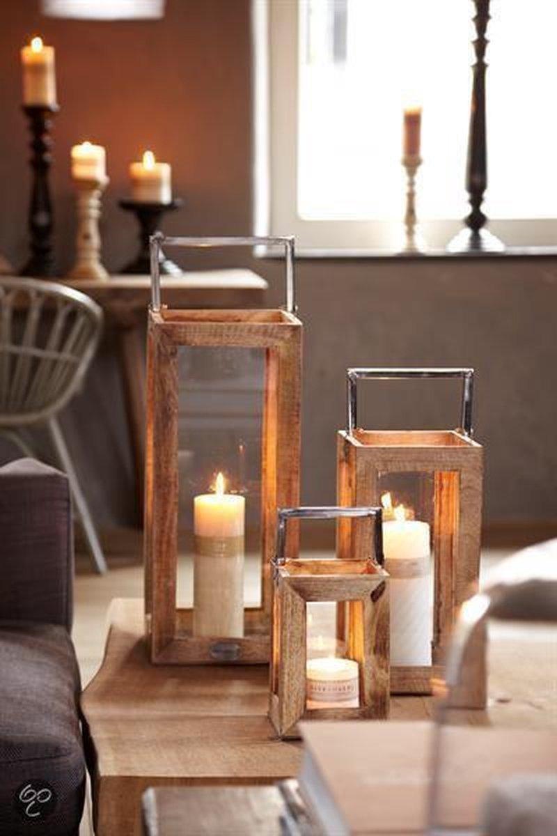 Lantaarn hout met kaars