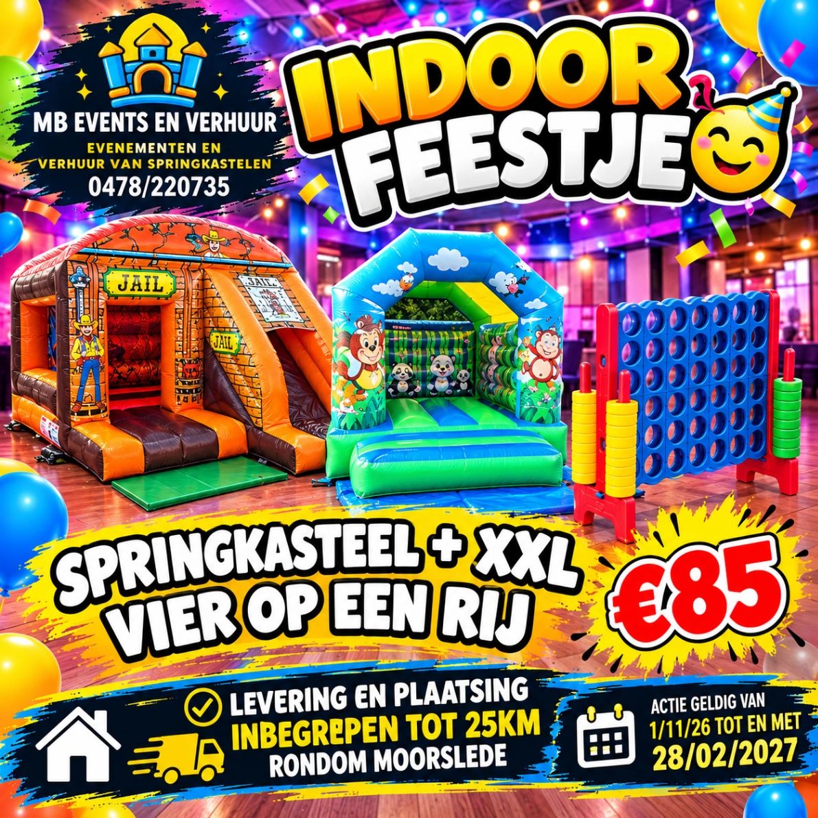Springkasteel +XXL VIER OP EEN RIJ